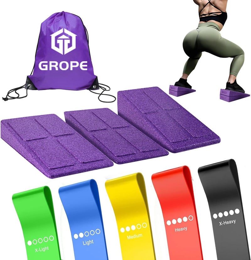 Grope Slant Board Squat Wedge for Calf Stretching，3 Pcs 12" x 6.3" Foot Stretcher Balance Board for Plantar Fasciitis, Adjustable Foam Slant Board Wedge Great for Exercises - Image 1